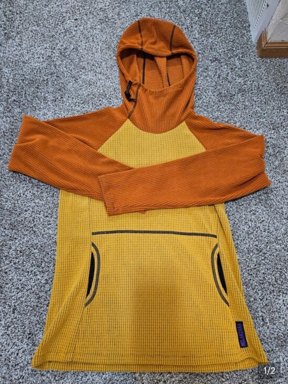 Melanzana Two-Tone Crewneck Sweater - Mustard & Burnt Orange